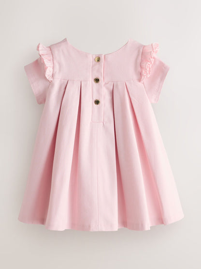 Dsiney Kidz - Baker by Ted Baker Pink Pique Pleated Woven Bow Detail Dress image 2