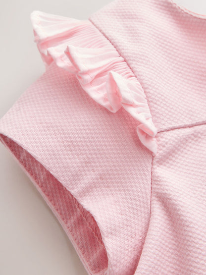 Dsiney Kidz - Baker by Ted Baker Pink Pique Pleated Woven Bow Detail Dress image 5
