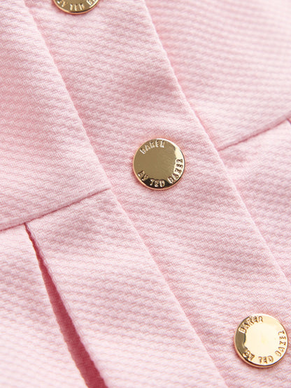 Dsiney Kidz - Baker by Ted Baker Pink Pique Pleated Woven Bow Detail Dress image 6