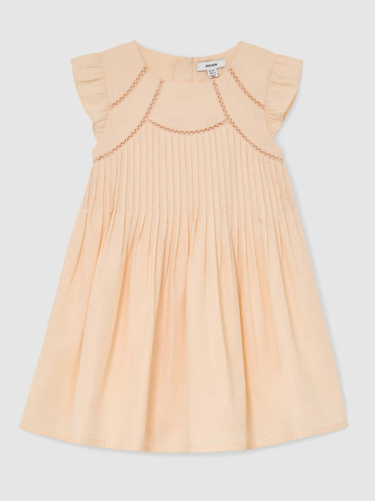 Reiss Peach Susie 3-9 yrs Cotton Embroidered Pintuck Dress image 2