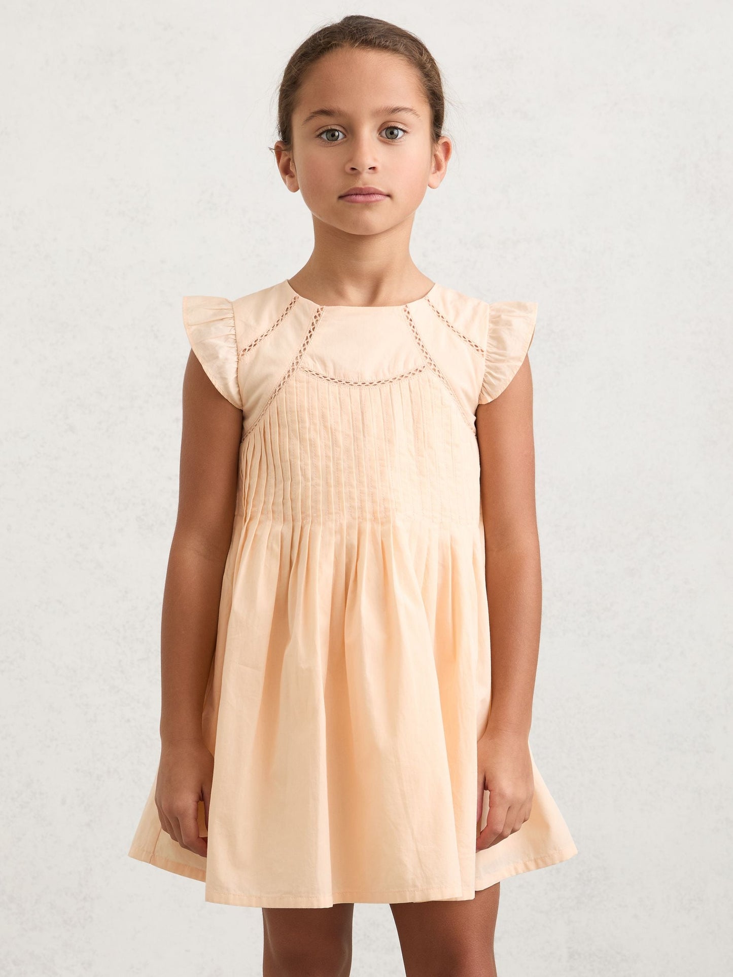 Reiss Peach Susie 3-9 yrs Cotton Embroidered Pintuck Dress image 1