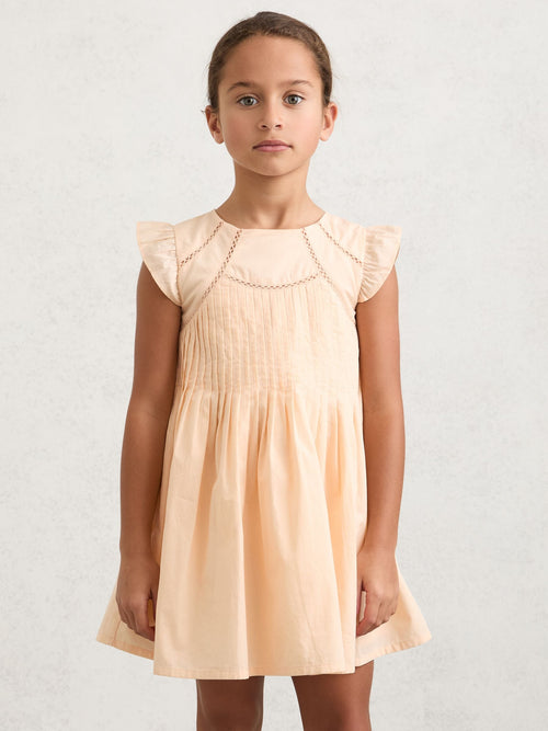 Reiss Peach Susie 3-9 yrs Cotton Embroidered Pintuck Dress image 1