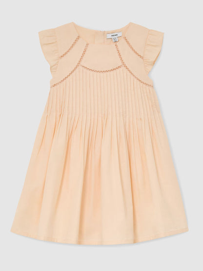Reiss Peach Susie 9-13 yrs Cotton Embroidered Pintuck Dress image 2