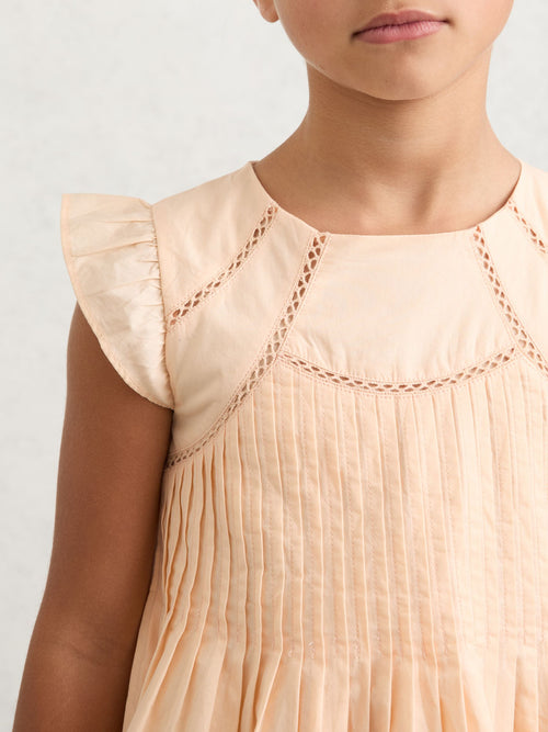 Reiss Peach Susie 9-13 yrs Cotton Embroidered Pintuck Dress image 1