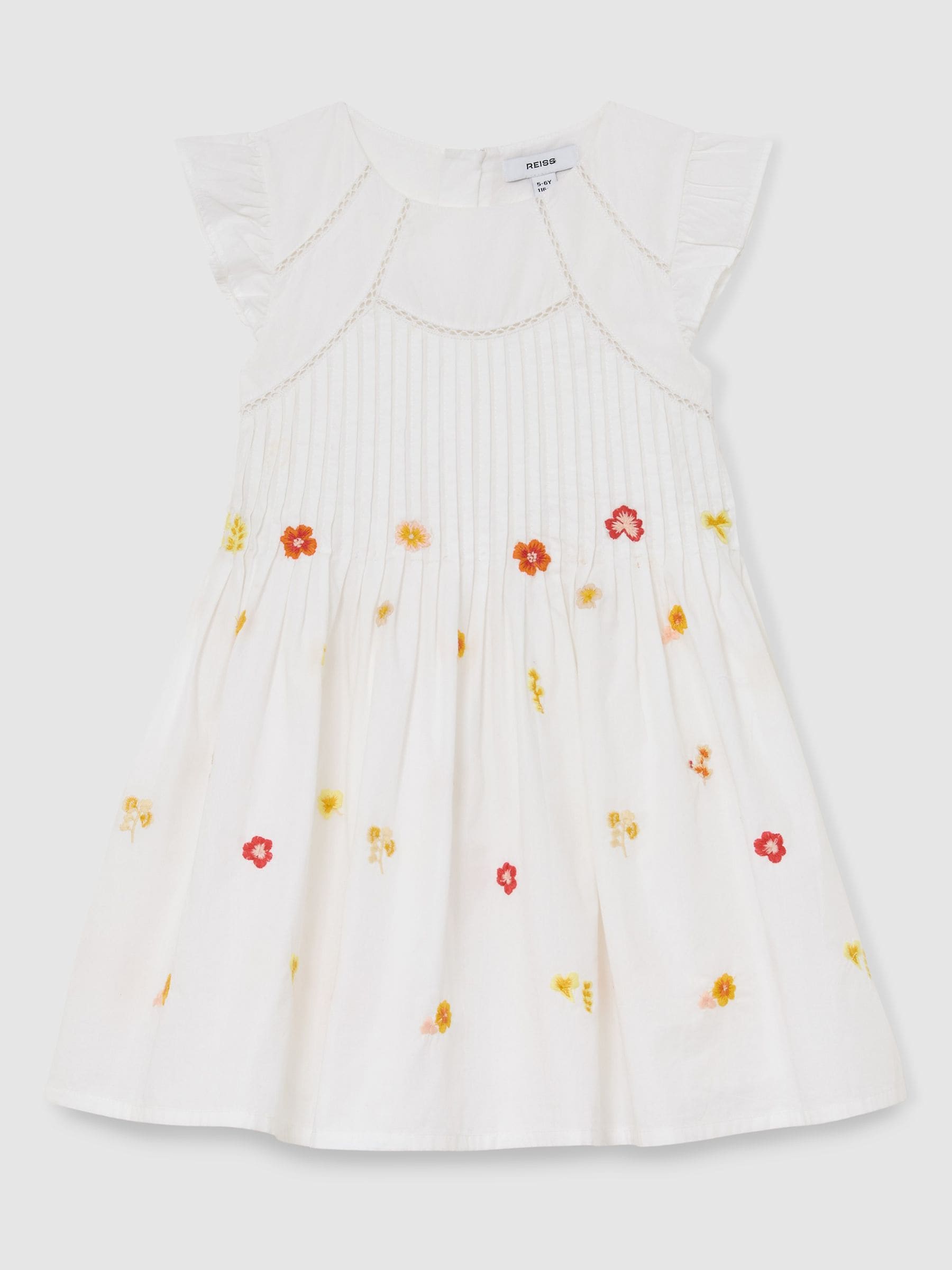 Reiss White Susie 3-9 yrs Cotton Embroidered Pintuck Dress image 2