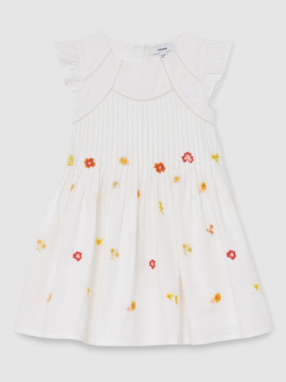 Reiss White Susie 3-9 yrs Cotton Embroidered Pintuck Dress image 2