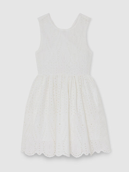 Reiss White Malia 3-9 yrs Cotton Broderie Cross-Back Dress image 2