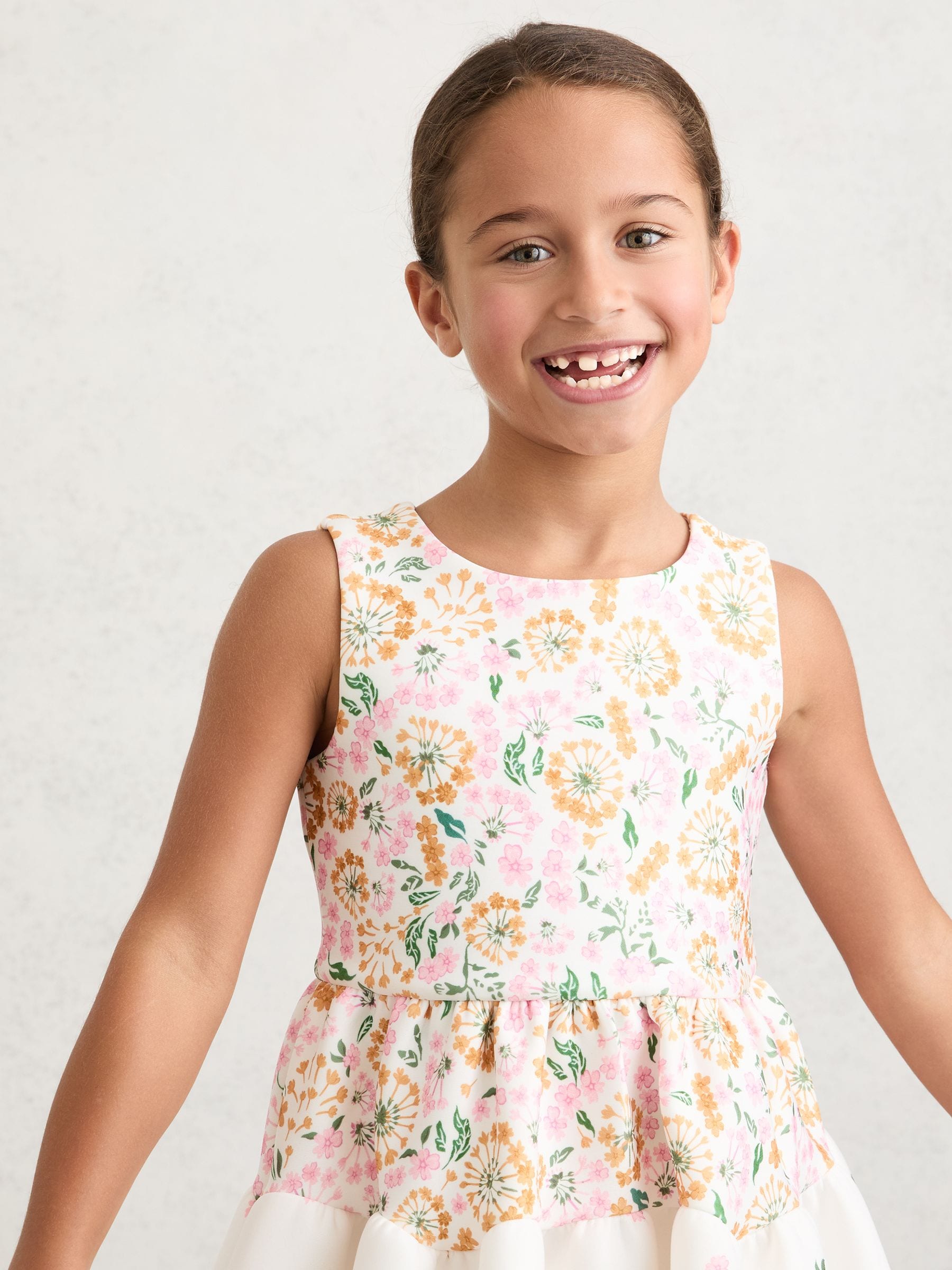 Reiss Pink Print Myra 3-9 yrs Floral-Print Sleeveless Scuba Dress image 3