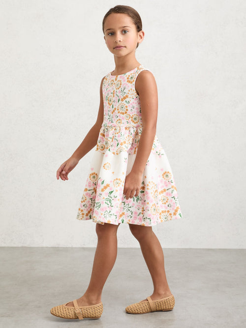 Reiss Pink Print Myra 3-9 yrs Floral-Print Sleeveless Scuba Dress image 1