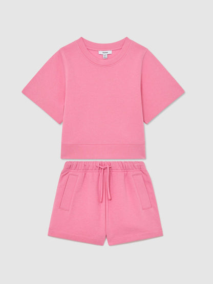 Reiss Pink Meg 3-9 yrs Cotton-Blend Sweatshirt And Shorts Set image 1