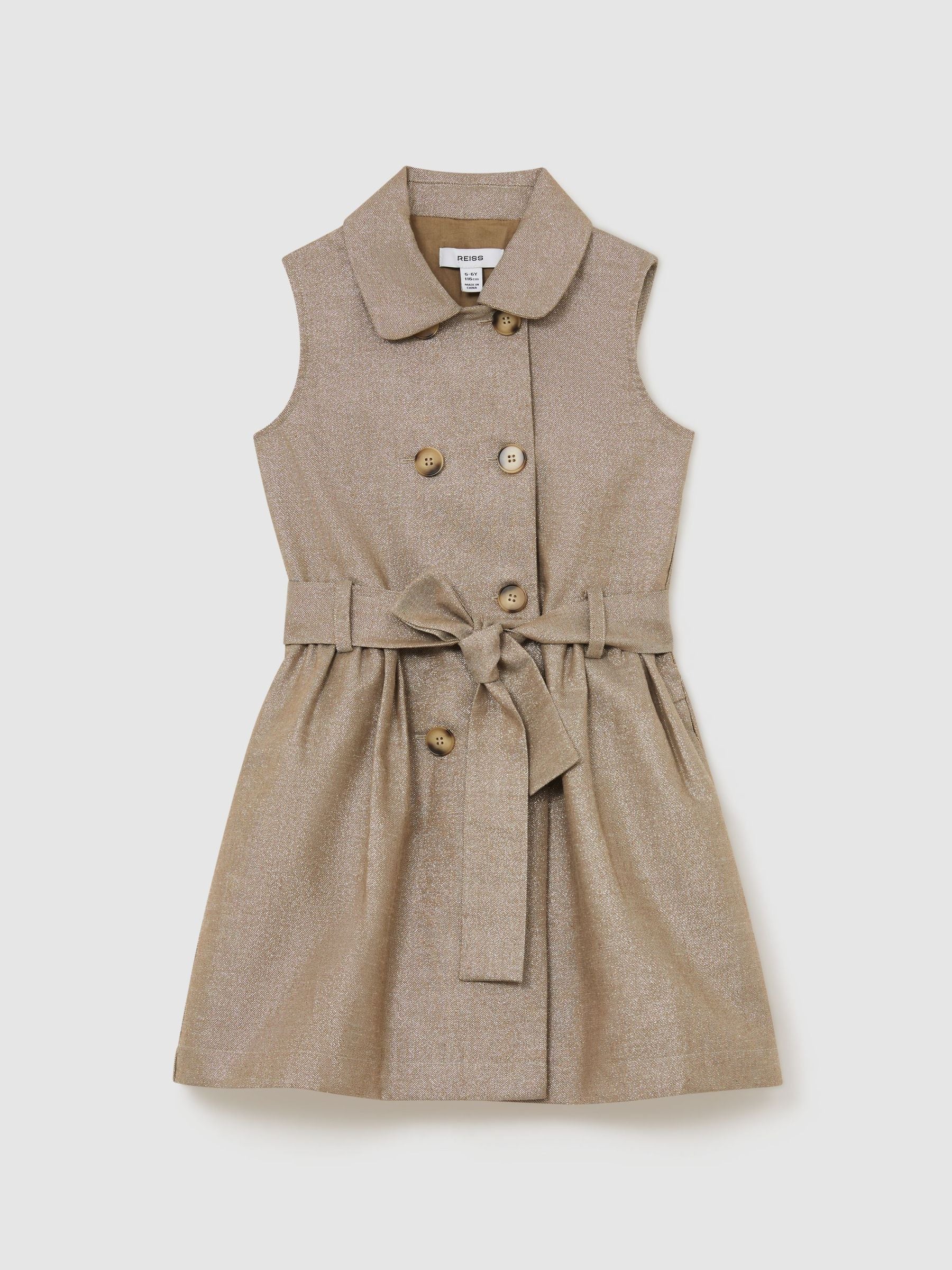 Reiss Bronze Diana 9-13 yrs Cotton-Blend Metallic-Weave Shirt Dress image 2
