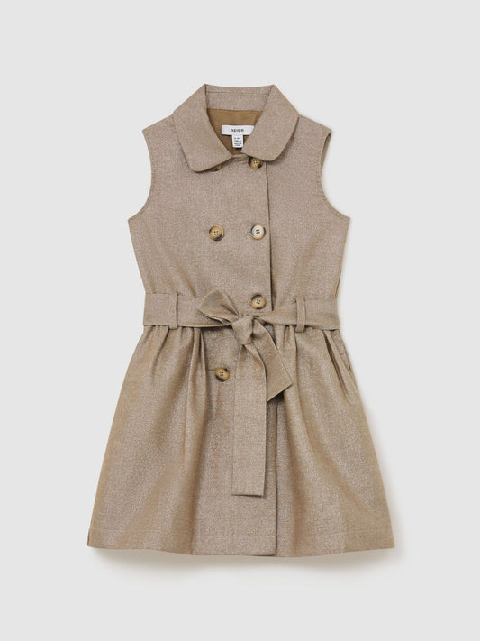 Reiss Bronze Diana 9-13 yrs Cotton-Blend Metallic-Weave Shirt Dress image 2