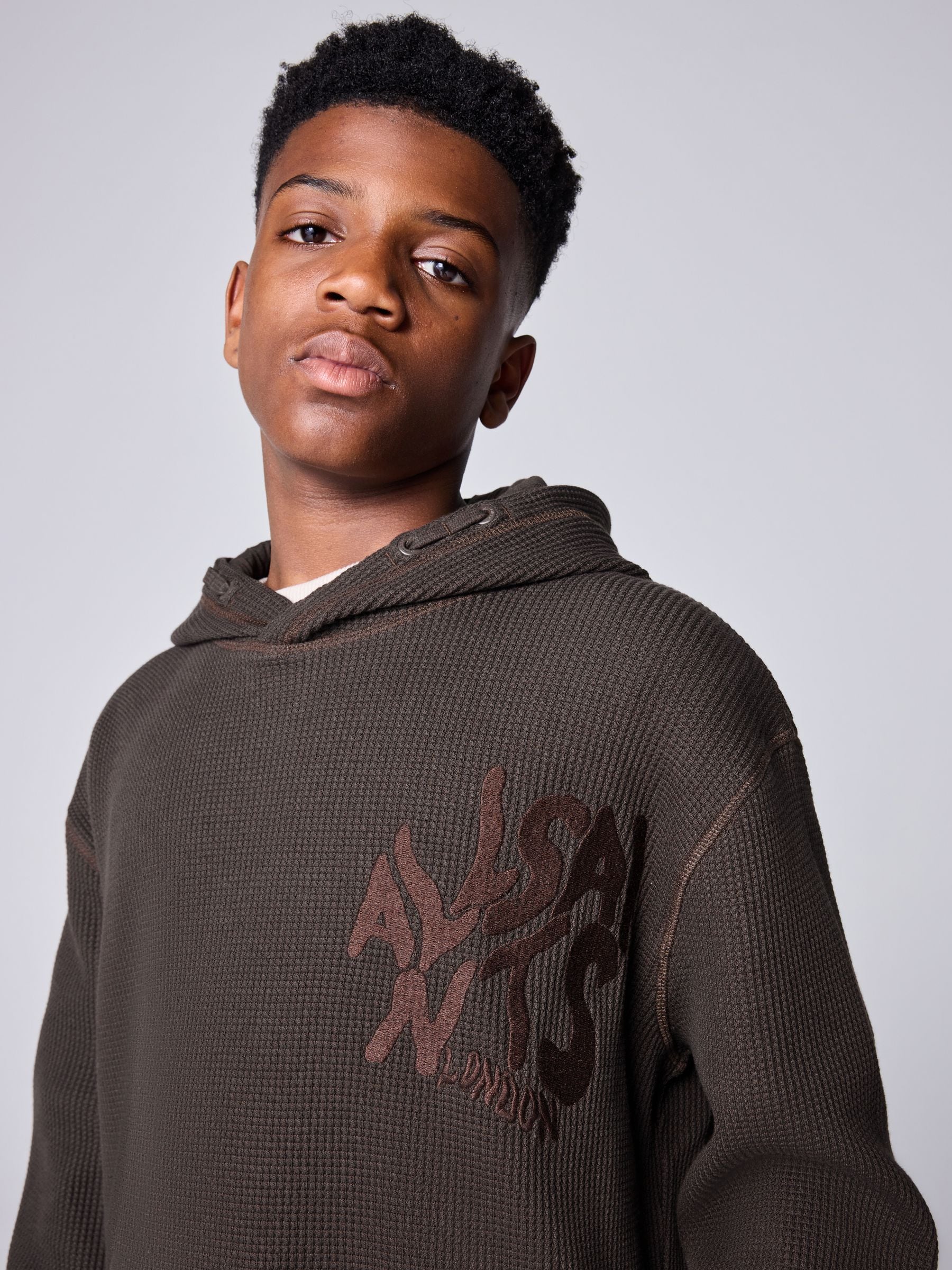 Dsiney Kidz - smALLSAINTS Brown Orlando Oversized Pullover Waffle Hoodie image 1