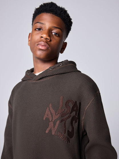 Dsiney Kidz - smALLSAINTS Brown Orlando Oversized Pullover Waffle Hoodie image 1