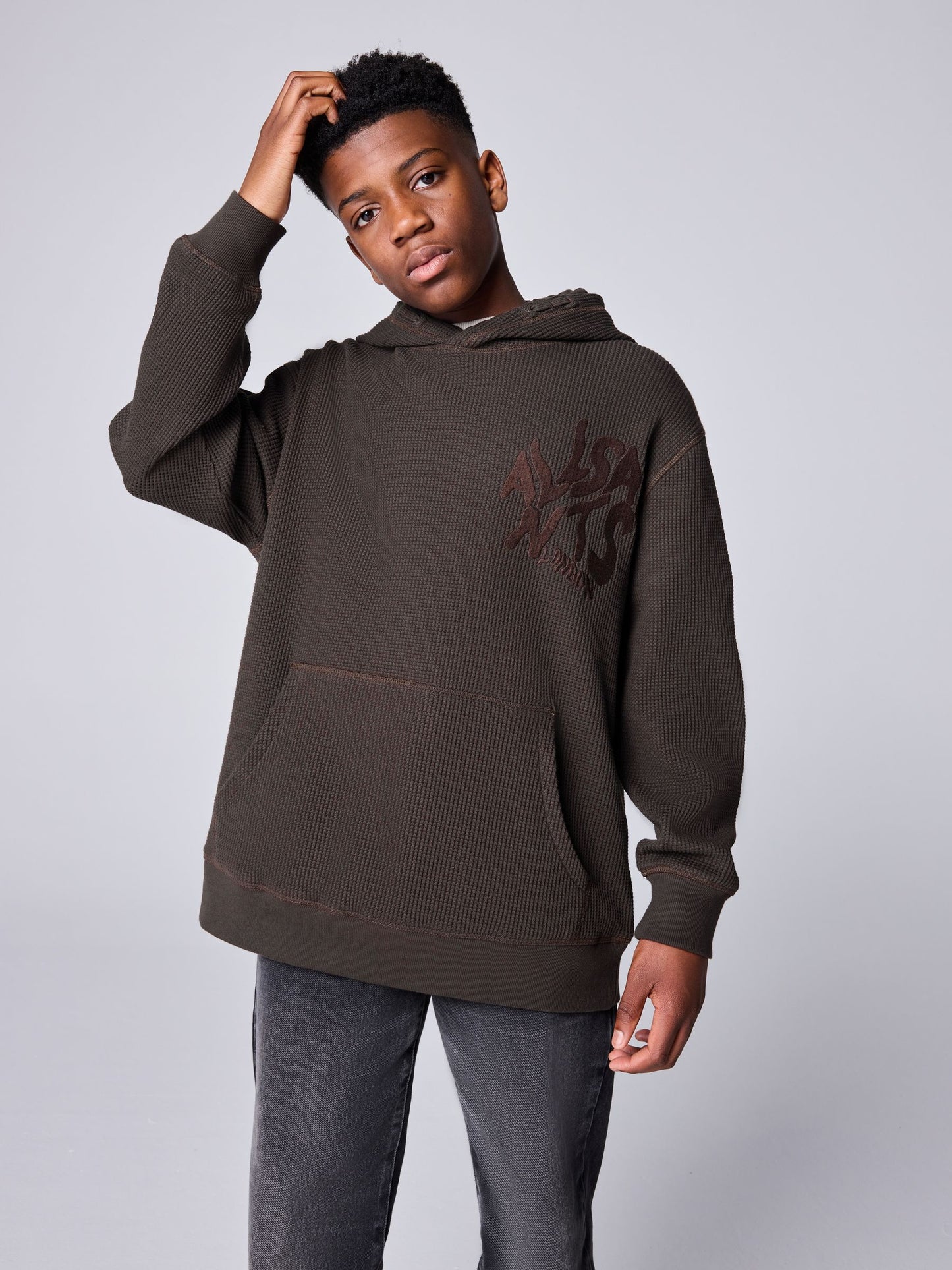 Dsiney Kidz - smALLSAINTS Brown Orlando Oversized Pullover Waffle Hoodie image 2