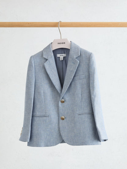 Reiss Soft Blue Atlantic J 9-13 yrs Linen Single-Breasted Tailored Blazer image 1