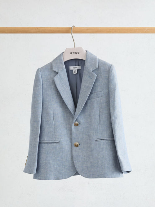 Reiss Soft Blue Atlantic J 9-13 yrs Linen Single-Breasted Tailored Blazer image 1