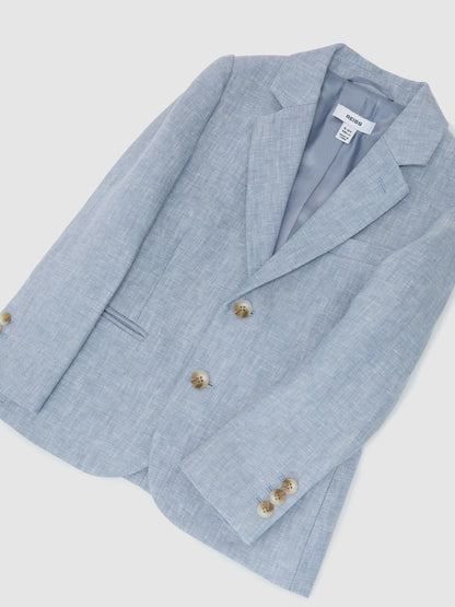 Reiss Soft Blue Atlantic J 9-13 yrs Linen Single-Breasted Tailored Blazer image 3