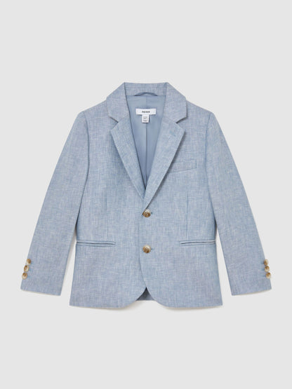 Reiss Soft Blue Atlantic J 3-9 yrs Linen Single-Breasted Tailored Blazer image 1
