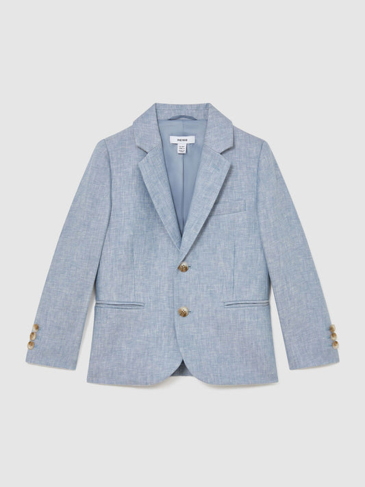 Reiss Soft Blue Atlantic J 3-9 yrs Linen Single-Breasted Tailored Blazer image 1
