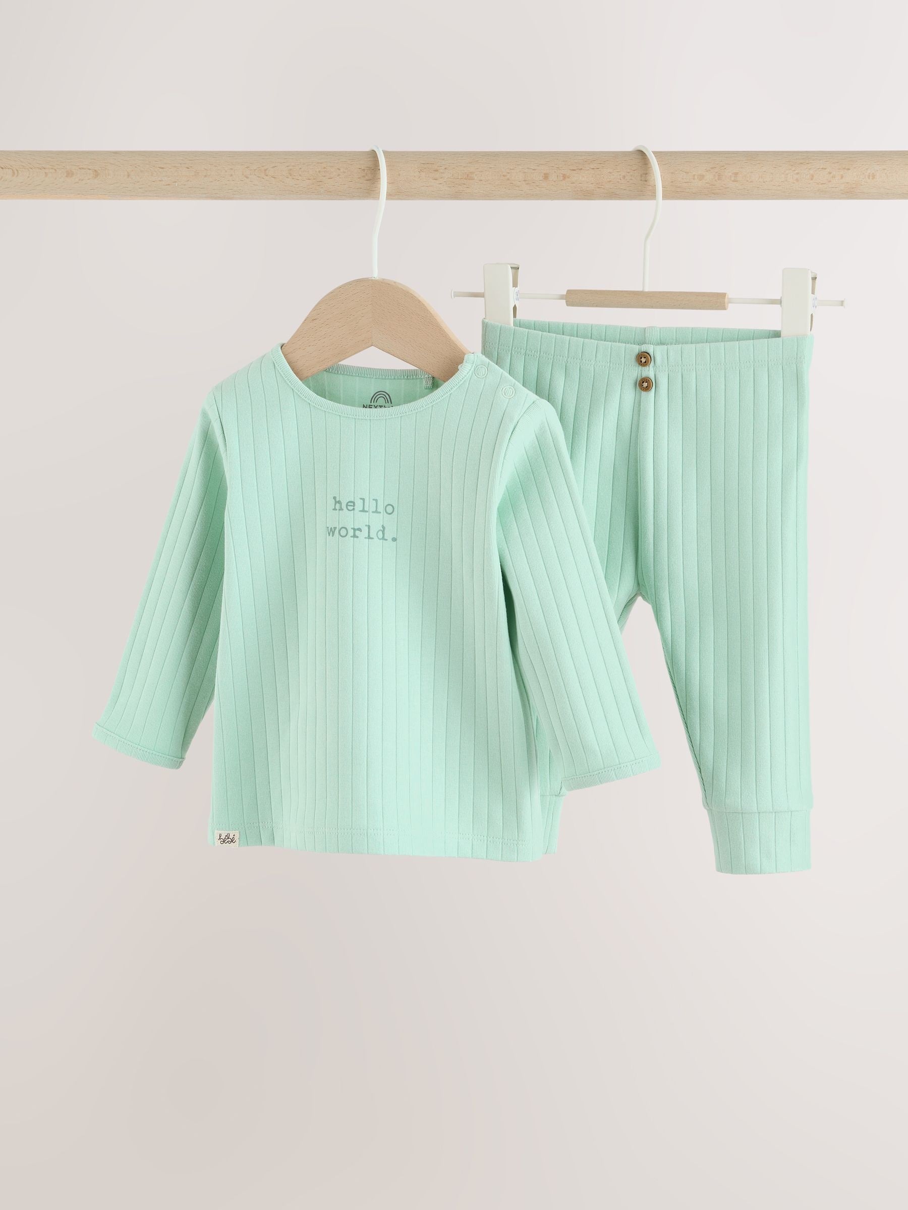 Sage Green Hello World Top and Leggings Baby Set (0-18mths) image 1