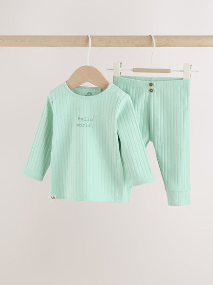 Sage Green Hello World Top and Leggings Baby Set (0-18mths) image 1