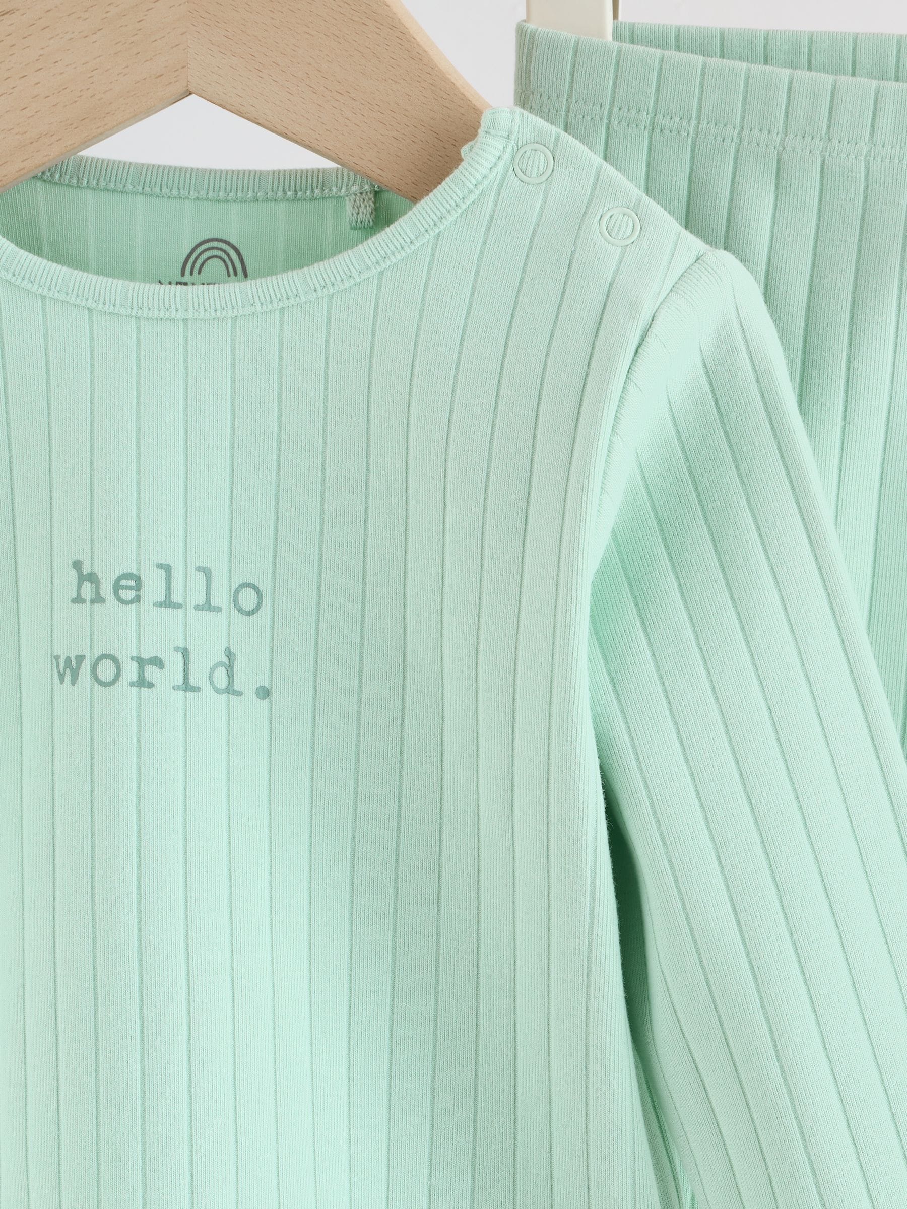 Sage Green Hello World Top and Leggings Baby Set (0-18mths) image 7
