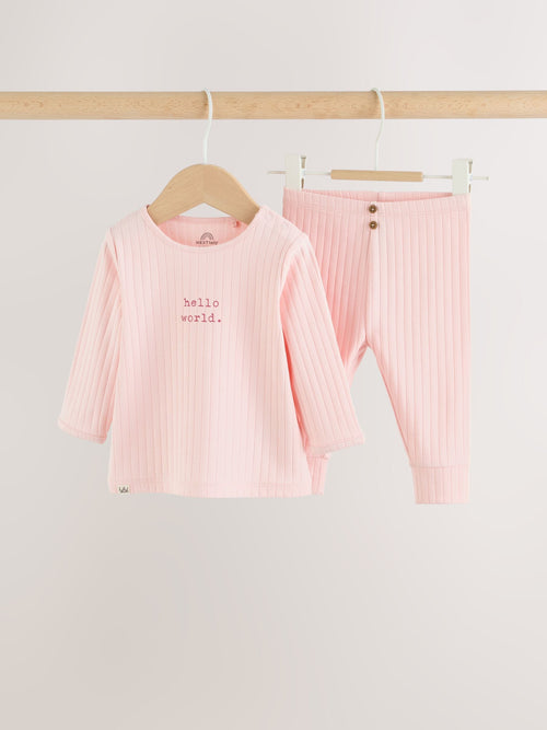 Pink Hello World Top and Leggings Baby Set (0-18mths) image 1