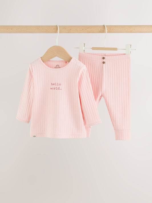 Pink Hello World Top and Leggings Baby Set (0-18mths) image 1