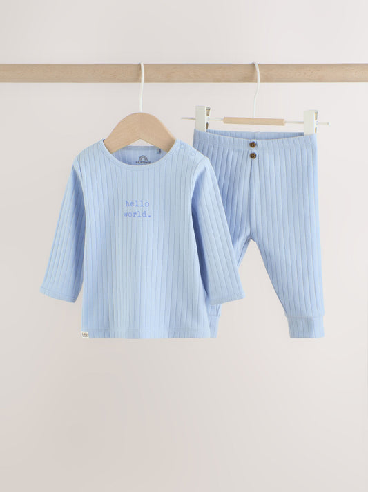 Blue Hello World Top and Leggings Baby Set (0-18mths) image 1