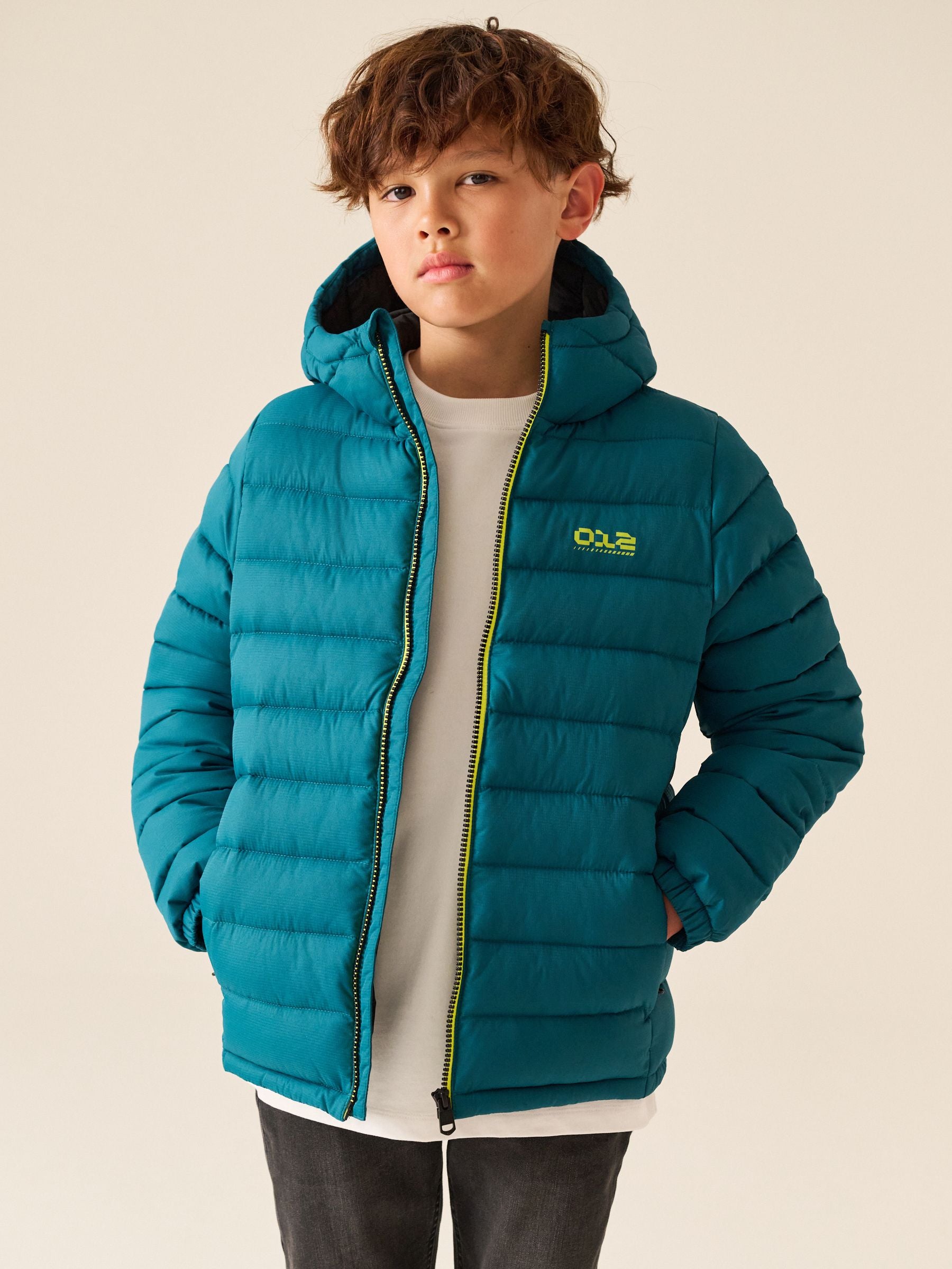 Dsiney Kidz - Teal Blue Reflective Quilted Midweight Hooded Jacket (3-17yrs) image 1