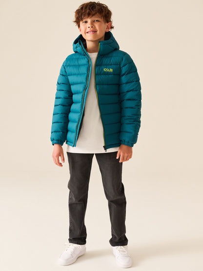 Dsiney Kidz - Teal Blue Reflective Quilted Midweight Hooded Jacket (3-17yrs) image 2