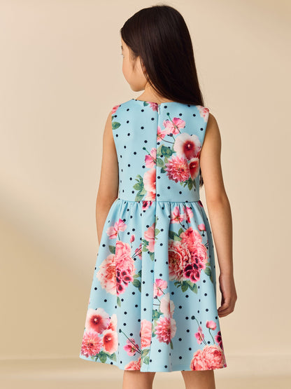 Blue Floral Spot Scuba Occasion Dress (3-16yrs) image 3