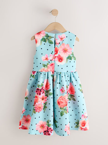 Blue Floral Spot Scuba Occasion Dress (3-16yrs) image 6