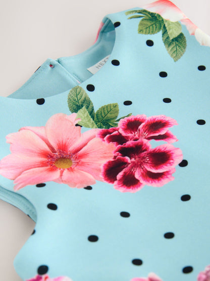 Blue Floral Spot Scuba Occasion Dress (3-16yrs) image 9