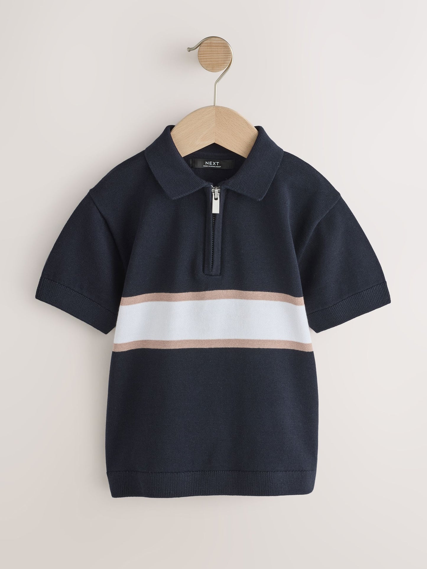 Dsiney Kidz - Navy Blue Colour Block Knitted Zip Neck Polo Shirt (3-16yrs) image 1