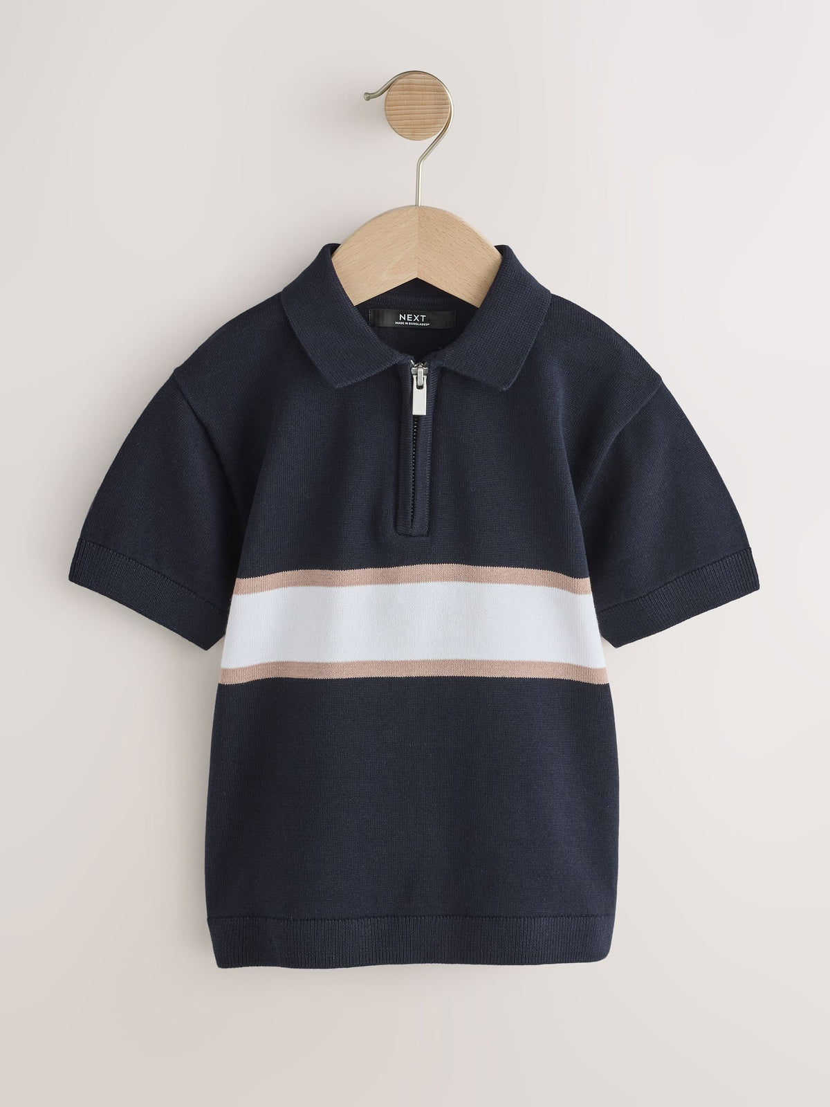 Dsiney Kidz - Navy Blue Colour Block Knitted Zip Neck Polo Shirt (3-16yrs) image 1