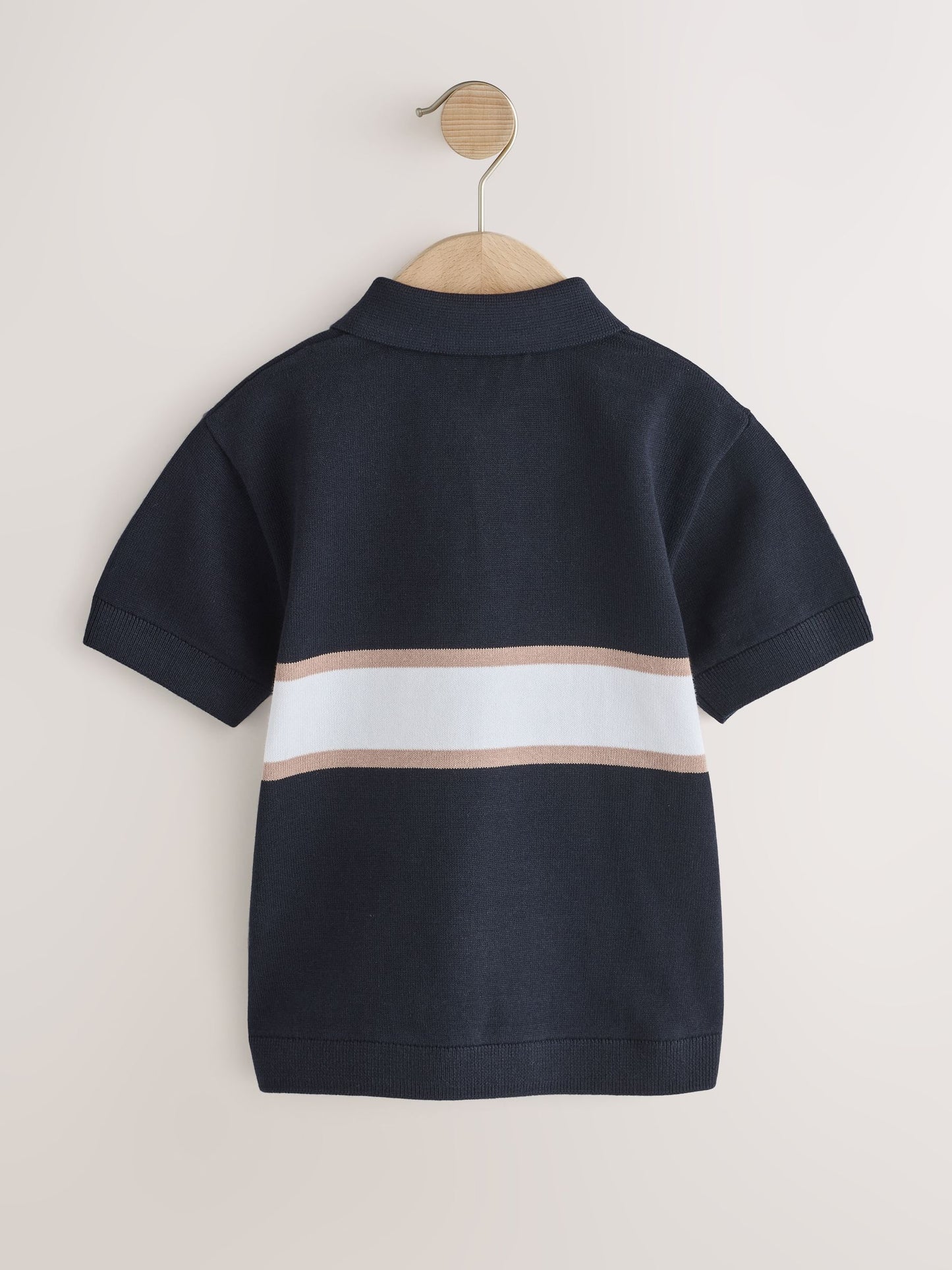 Dsiney Kidz - Navy Blue Colour Block Knitted Zip Neck Polo Shirt (3-16yrs) image 2