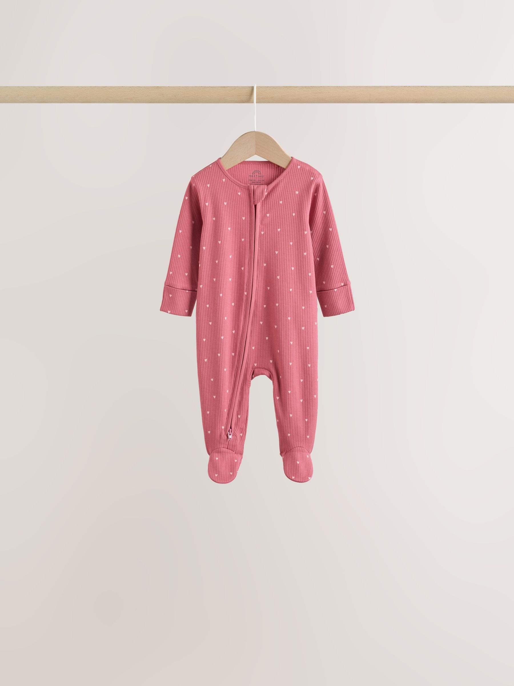 Pink Cherry Print Baby Sleepsuit 7 Pack (0mths-3yrs) image 2