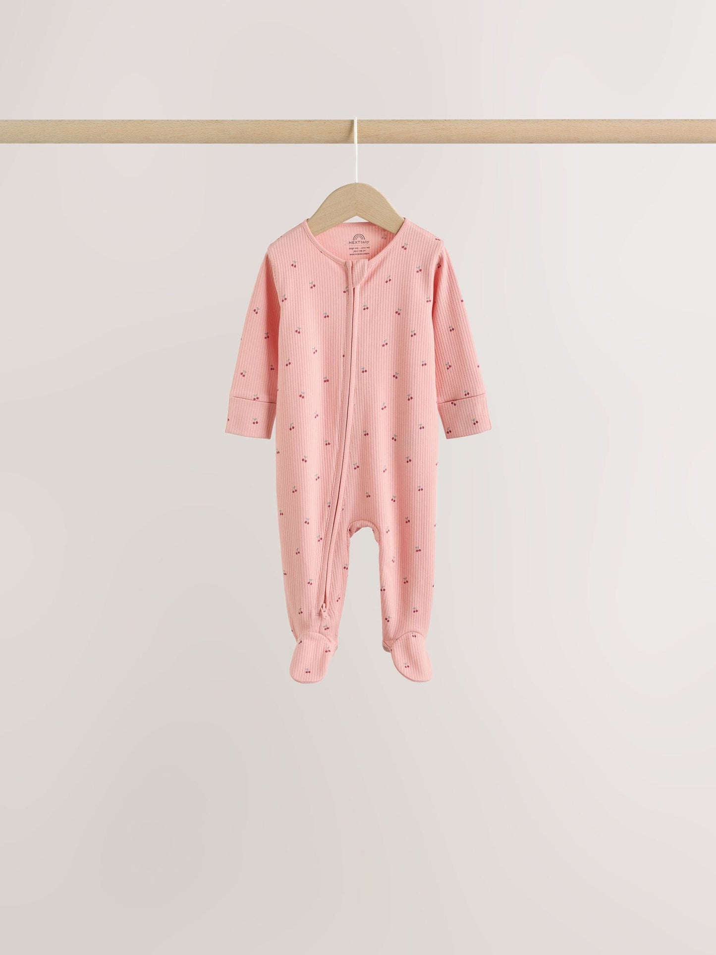 Pink Cherry Print Baby Sleepsuit 7 Pack (0mths-3yrs) image 4