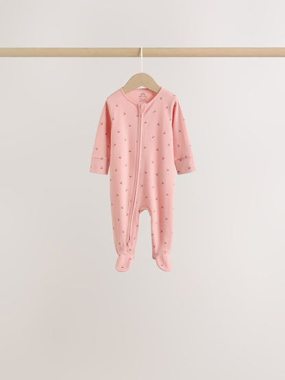 Pink Cherry Print Baby Sleepsuit 7 Pack (0mths-3yrs) image 4