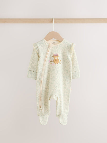 Pink/Green Hamish Two Way Zip Baby Sleepsuits 3 Pack (0-3yrs) image 2