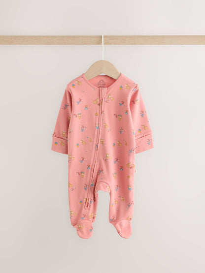 Pink/Green Hamish Two Way Zip Baby Sleepsuits 3 Pack (0-3yrs) image 4