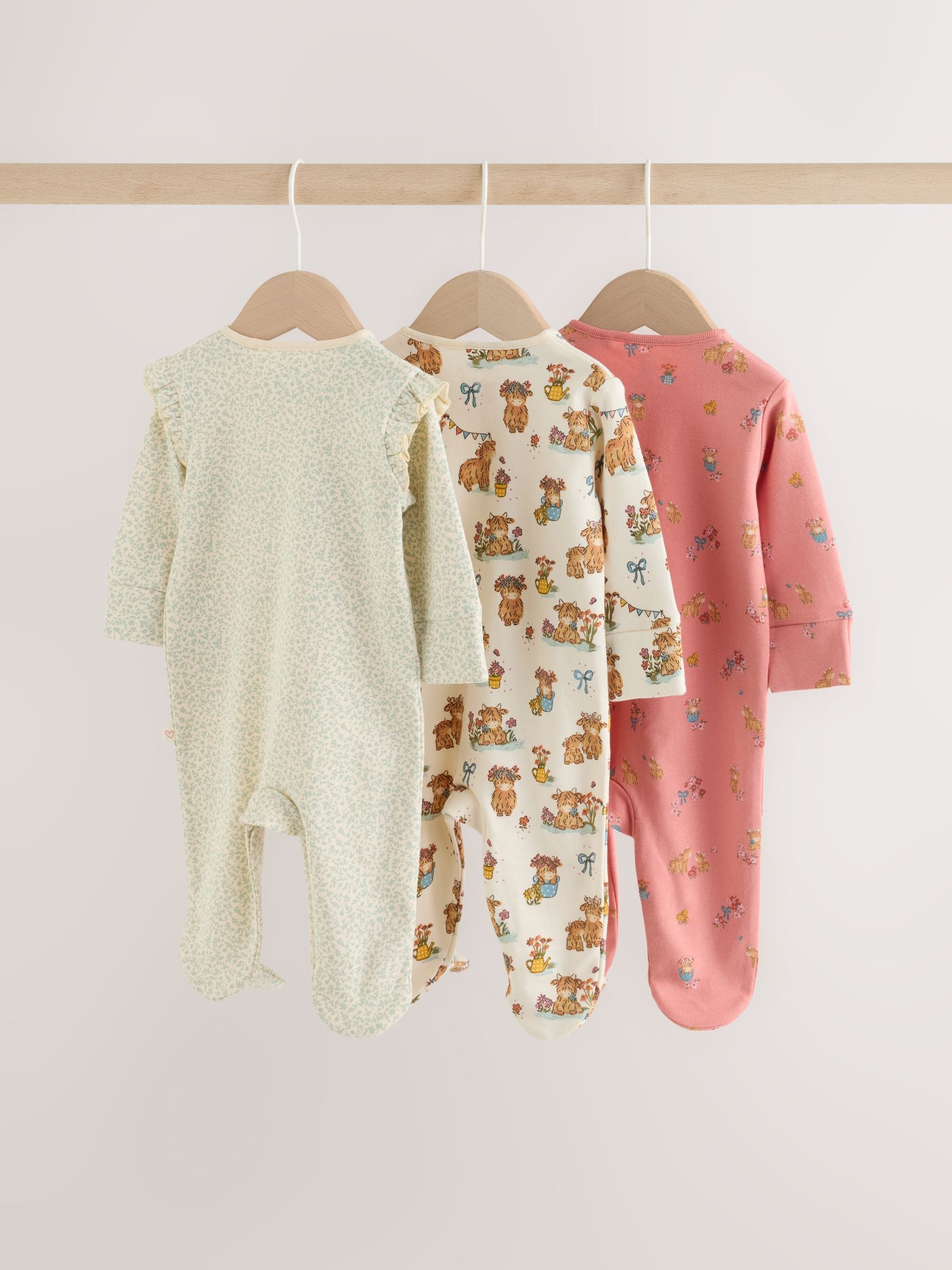 Pink/Green Hamish Two Way Zip Baby Sleepsuits 3 Pack (0-3yrs) image 5