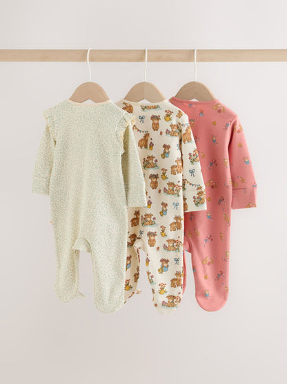 Pink/Green Hamish Two Way Zip Baby Sleepsuits 3 Pack (0-3yrs) image 5