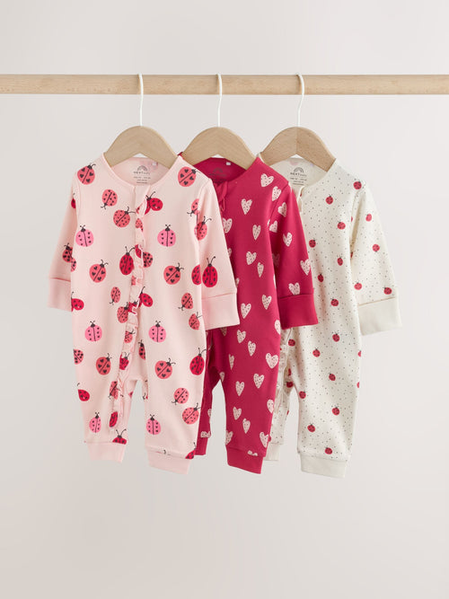 Red Ladybird Two Way Zip Baby Sleepsuit 3 Pack (0mths-3yrs) image 1