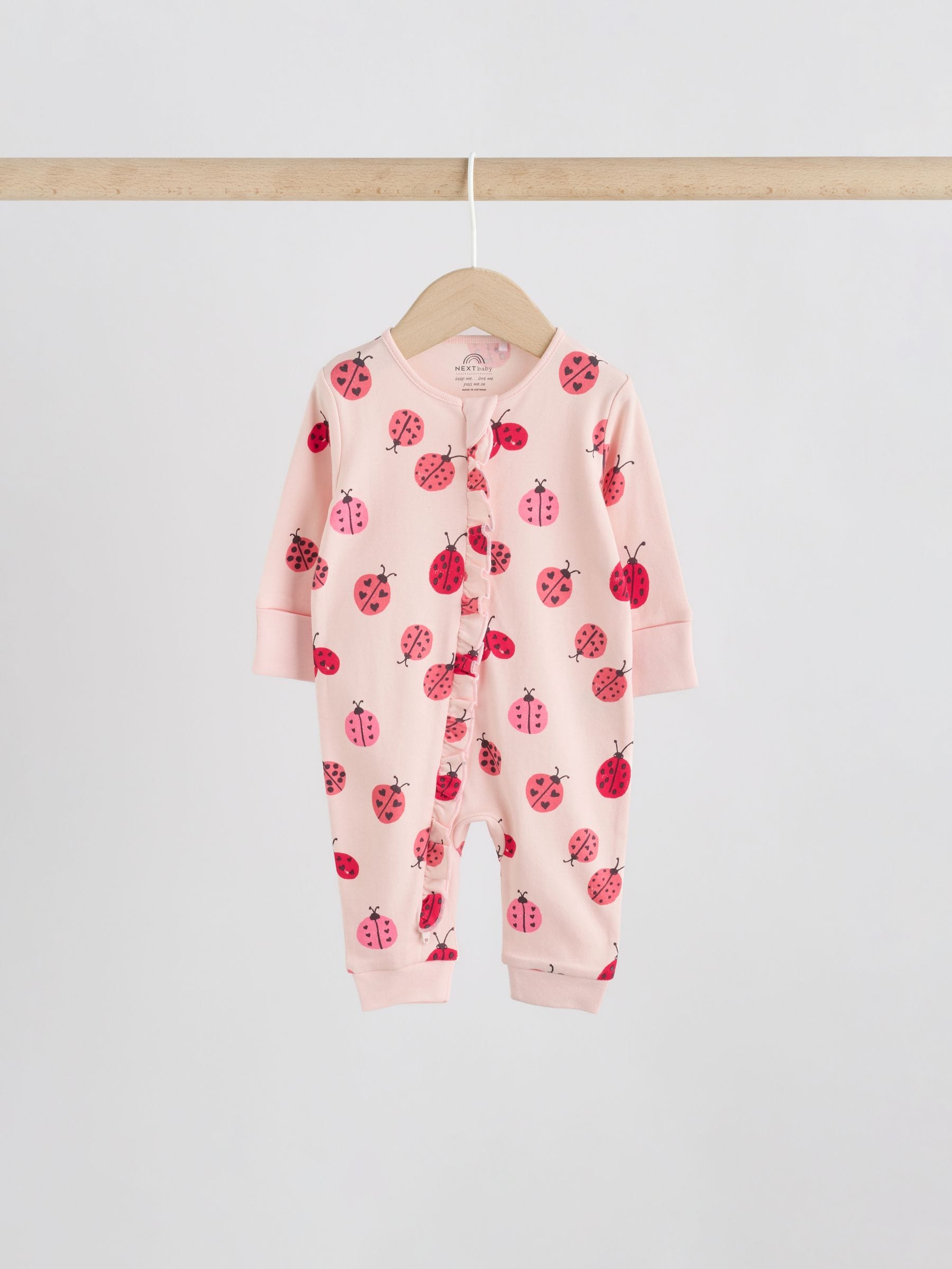 Red Ladybird Two Way Zip Baby Sleepsuit 3 Pack (0mths-3yrs) image 3