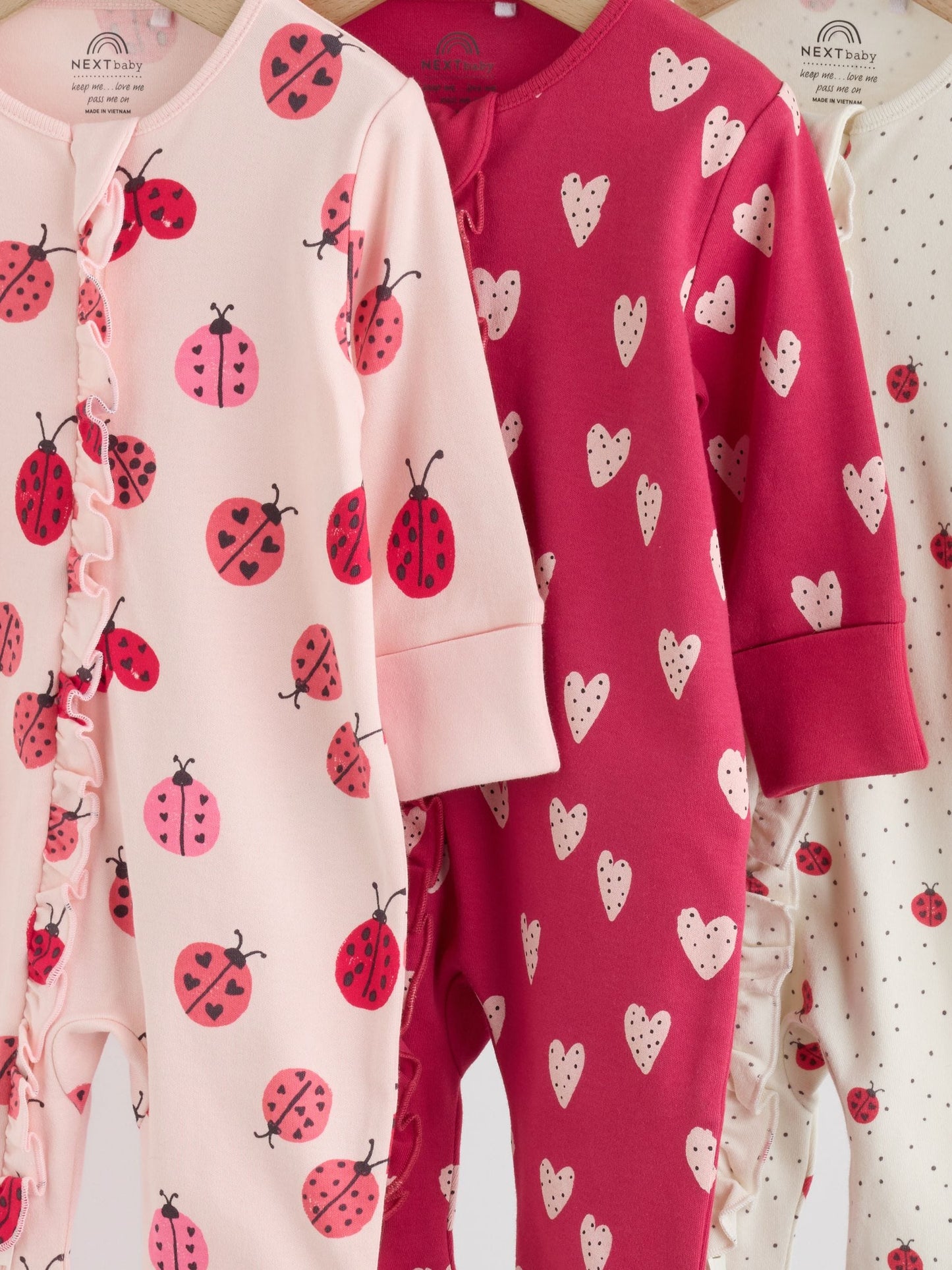 Red Ladybird Two Way Zip Baby Sleepsuit 3 Pack (0mths-3yrs) image 7