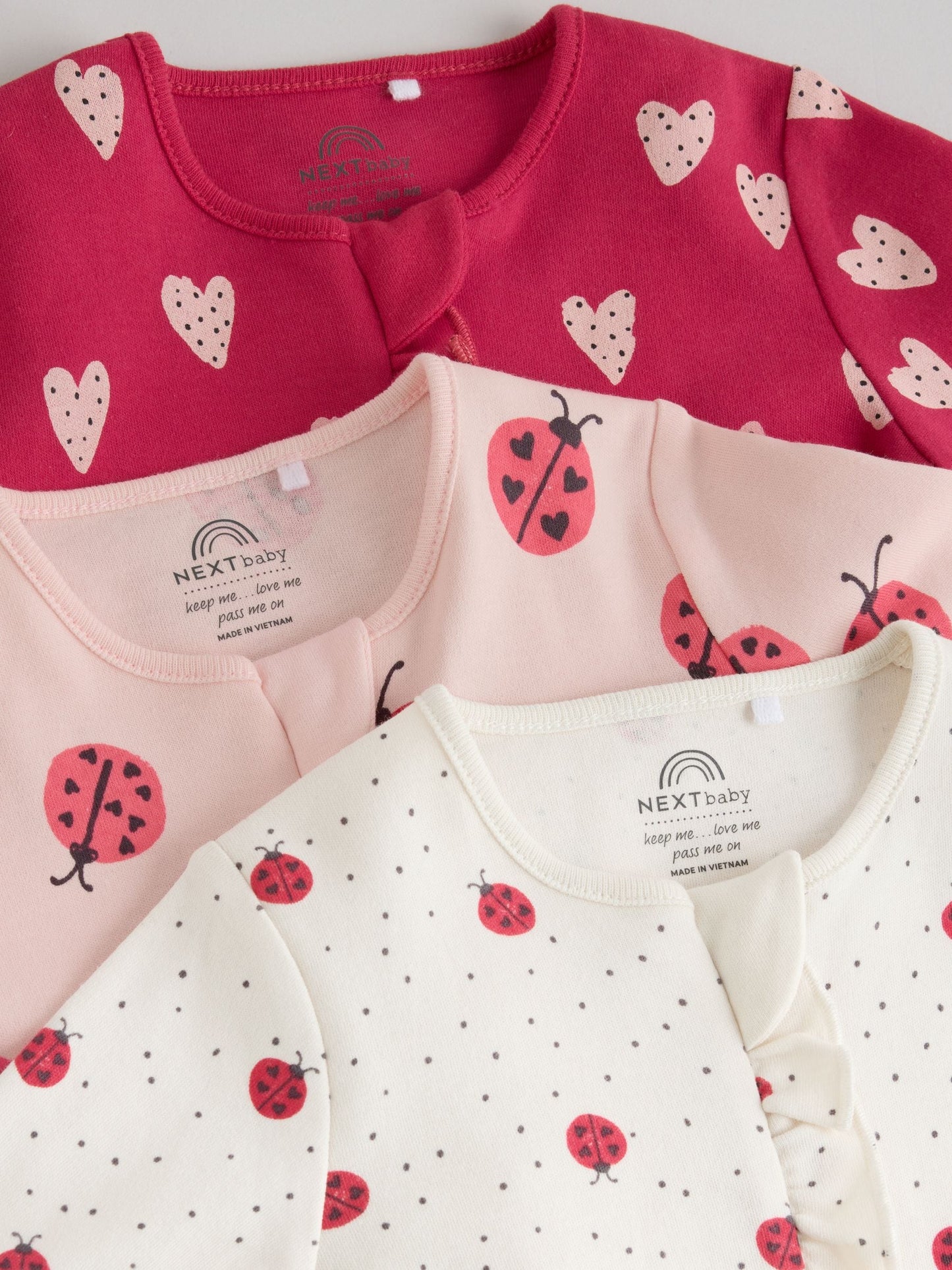 Red Ladybird Two Way Zip Baby Sleepsuit 3 Pack (0mths-3yrs) image 8