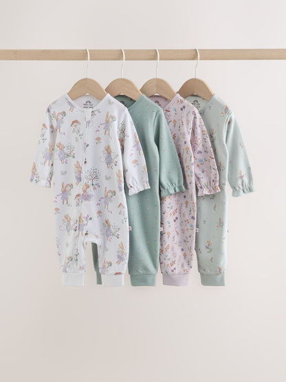 Lilac/Sage Fairy Mouse Two Way Zip Baby Sleepsuits 4 Pack (0mths-3yrs) image 1